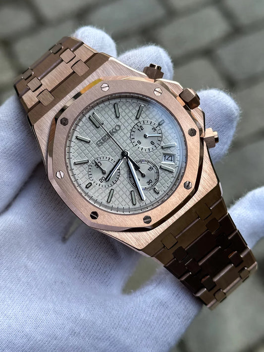 Rosegold White Dial Royal Oak Chronograph Mod